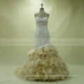 Graceful Sweet Heart Fish Cut Rose Ruffle Tiered Capela Trem Champagne Lace Vestido de Noiva